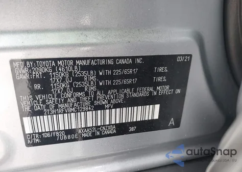 2021 Toyota Rav4 Le z USA, uszkodzony, nr VIN 2T3H1RFV8MC129842